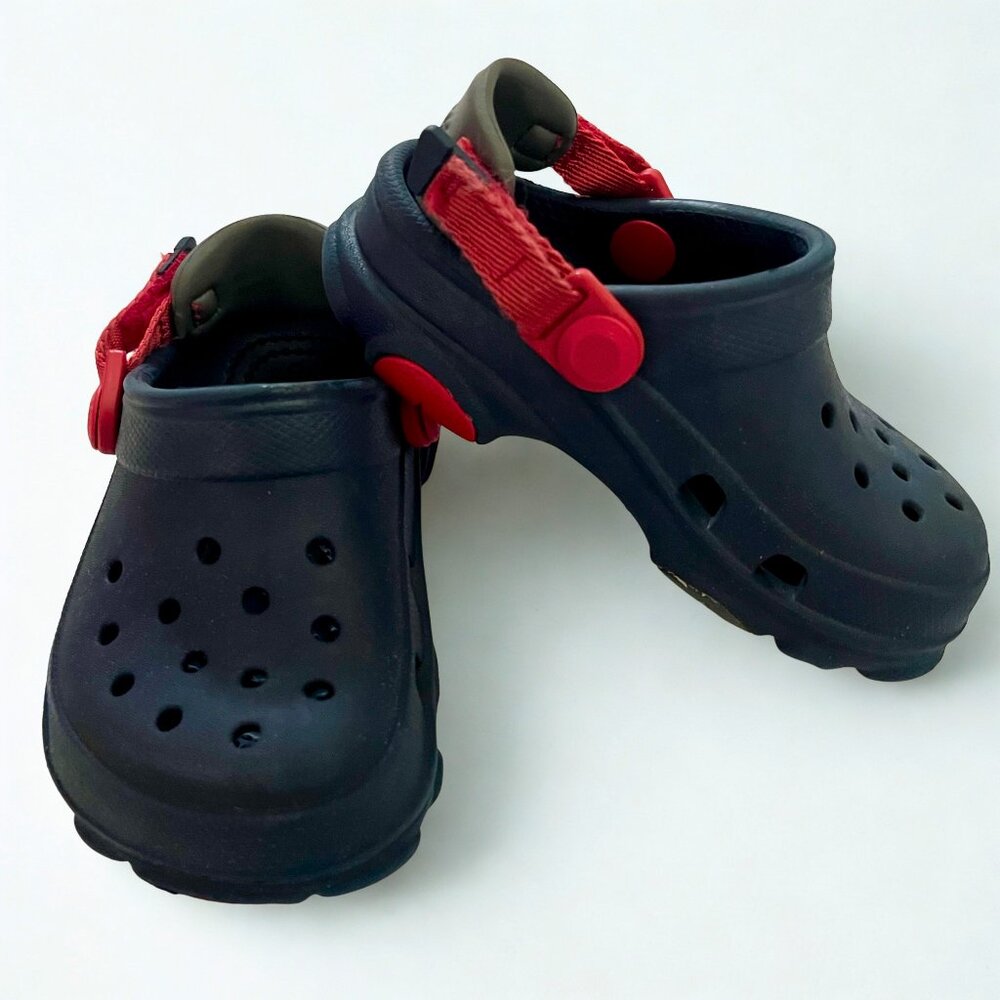 CROCS Kids Navy Blue Clogs with Red Strap